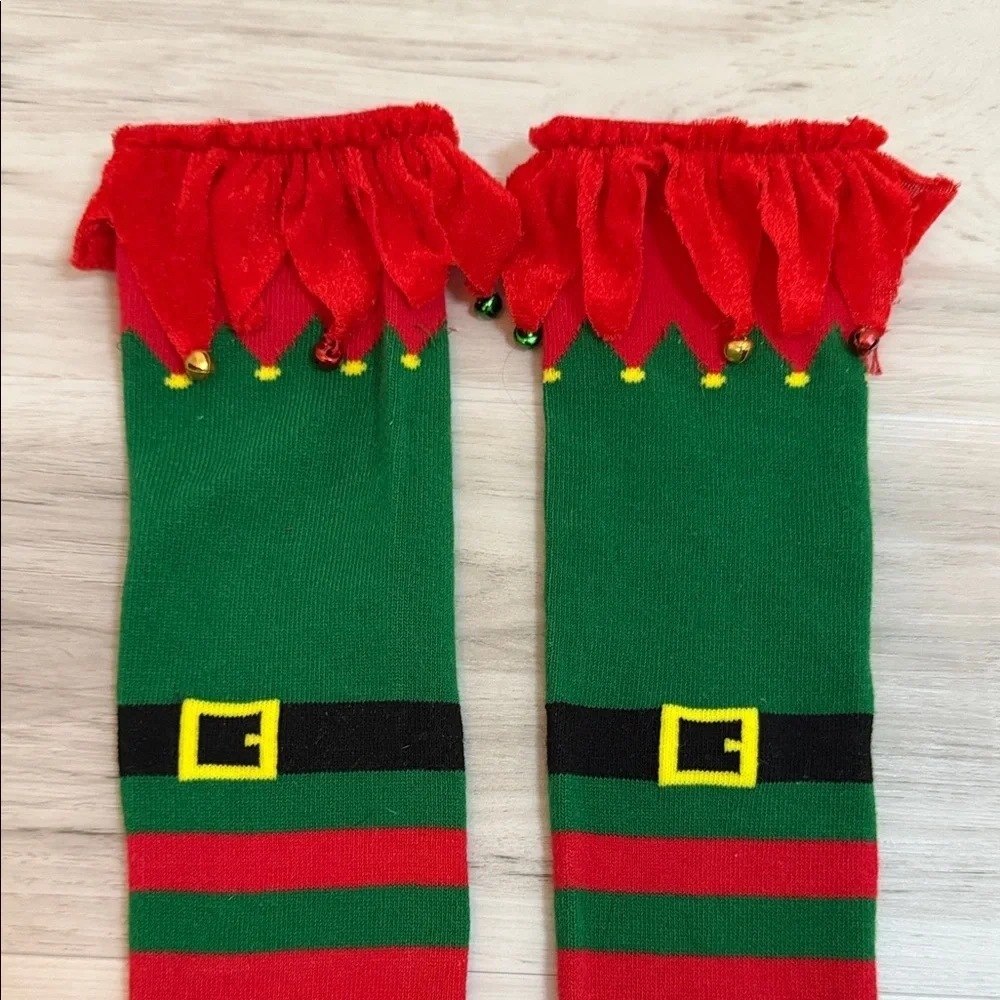 Festive Green and Red Striped Elf Socks OS